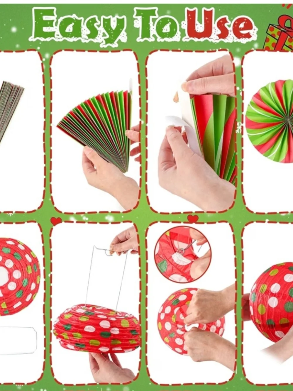 Festive Red & Green Paper Lantern and Fan Party Decorations. 18 Pieces. NWT.